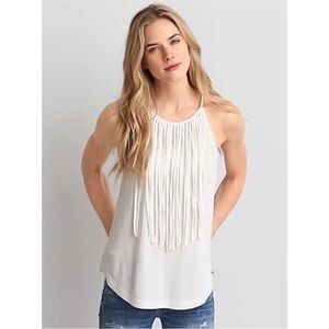 American Eagle Outfitters White Fringe Tank Top